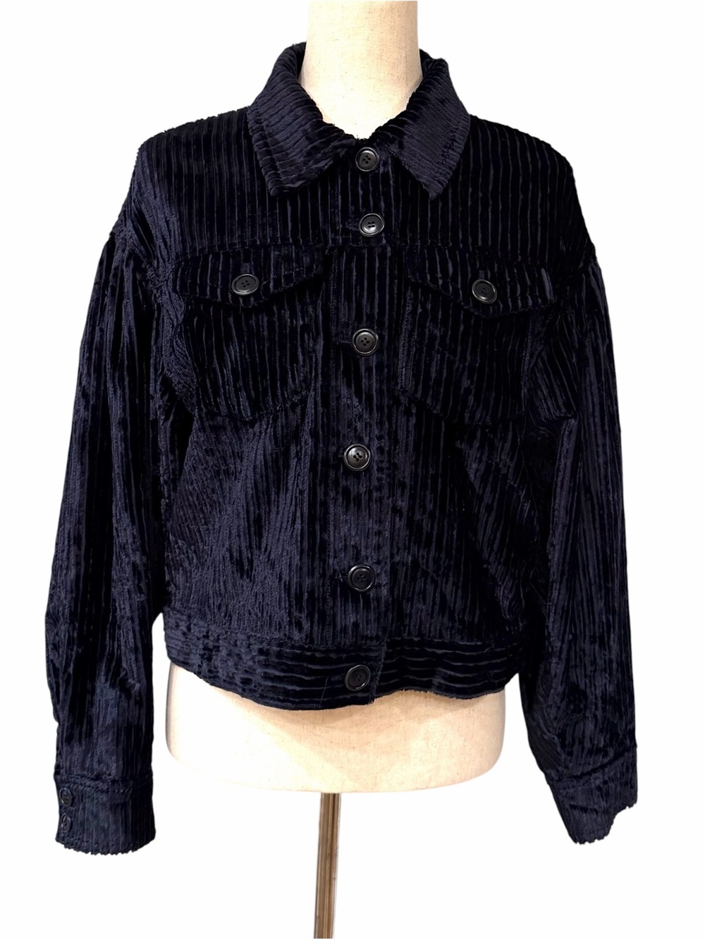 Ulla Johnson Black Ribbed Velvet Cropped Trucker Jacket M